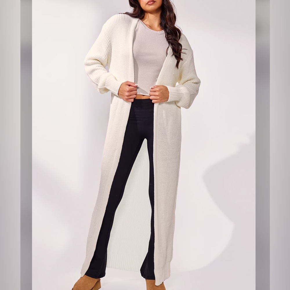 NWT Pretty Little Thing Cream Maxi Knitted Cardigan Women’s Size M Cozy Comfy